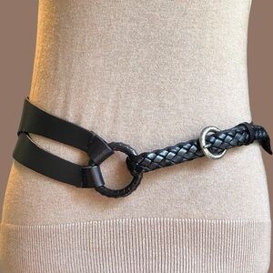 Orciani Black Italian Leather Wide Waist Braided O-ring Equestrian Belt Size 6